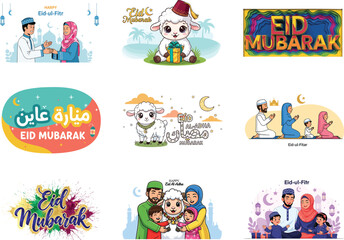 Fototapeta premium Collection of eid mubarak and eid-ul-fitr themed msea set eid-al-adha