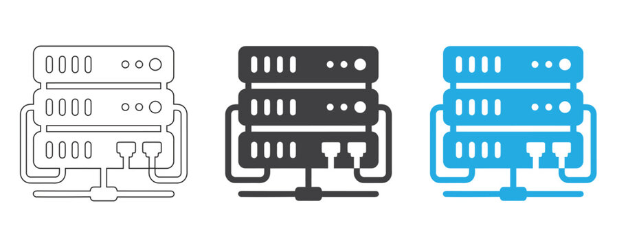 Server Rack Computer Icon Set. Data Center Hosting and Network Technology Vector Illustration