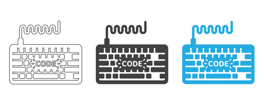 Coding Keyboard Icon Set. Programming Development and Software Code Symbol Vector Illustration