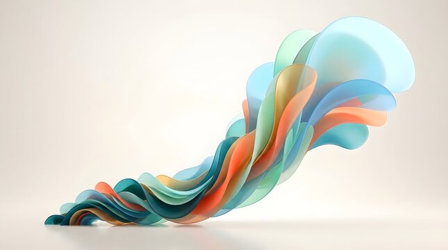 Abstract growth curve made of layered smooth shapes in blue, orange, and green hues