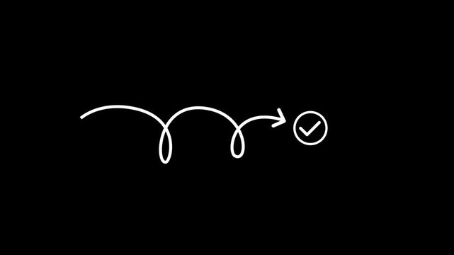 Curved path animation leading to checkmark representing success journey progress workflow completion minimal line icon modern ui concept design