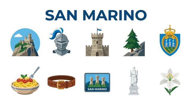 San Marino Icons Collection Featuring Landmarks Cuisine and Symbols.
