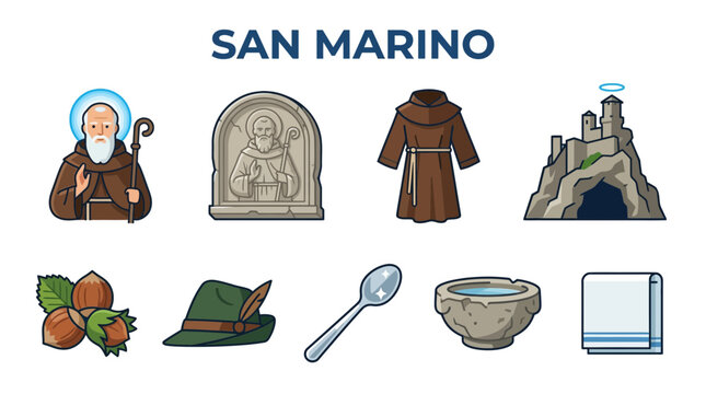 San Marino Icons Collection Featuring Saint Marinus and Cultural Symbols.