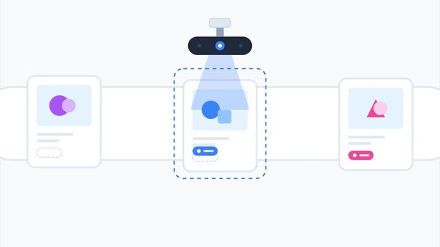 Abstract digital carousel with geometric shapes sliding in a UI layout