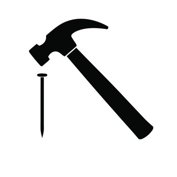 Black hammer driving a nail vector style silhouette illustration