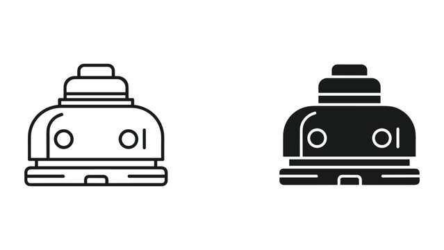 Two black and white icons of a robot head on a white background