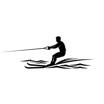 Waterskier silhouette on stylized waves