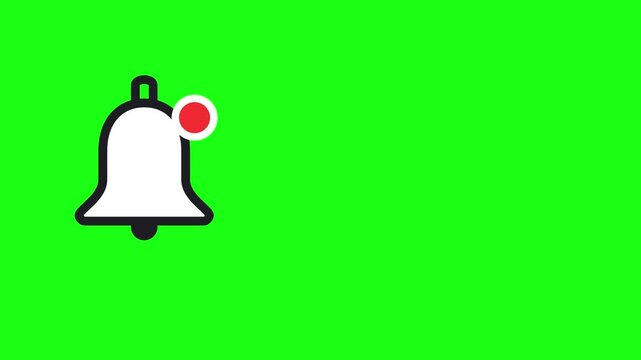 Notification bell icon with red dot on a green screen background positioned for horizontal video layout with copy space