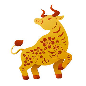 Golden cow with red floral patterns