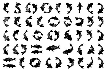 Obraz premium Collection of silhouetted koi fish in various poses and patterns.
