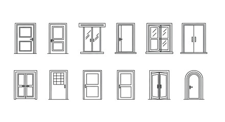 Collection of architectural door and window designs in a simple line art style © Ziaul_Studio