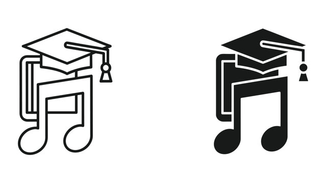 Graduation cap on eighth note music symbol for education and music concepts