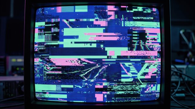 Blue, mint and pink interlaced digital glitch, pixel drift, scanline interference and retro signal chaos for electronic music flyers, cyber visuals, poster design and social media branding, vivid