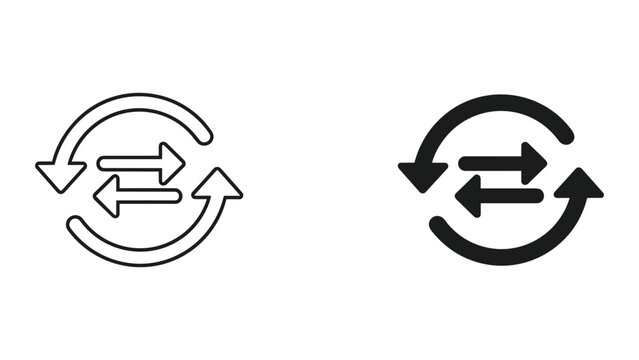 Two black and white icons depicting circular arrows with exchange symbol