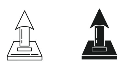 Fototapeta premium Black and white line icons of two upward pointing arrows on bases