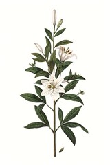 Fototapeta premium Minimal floral composition with white lilies and foliage high resolution photo