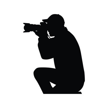 Photographer silhouette vector illustration, man with camera capturing moment, media job.
