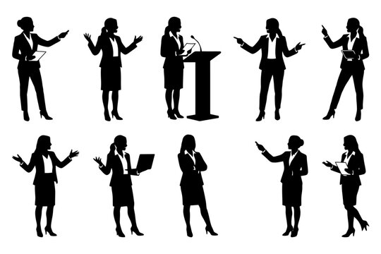 Silhouette collection of business women in various poses and attire.