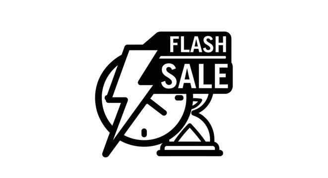 Flash Sale Icon with Lightning Bolt and Timer Clock - Limited Time Offer