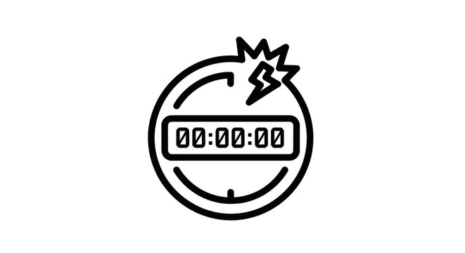 Countdown Timer Icon with Lightning Bolt Symbolizing Urgency, Speed, and Time Limit