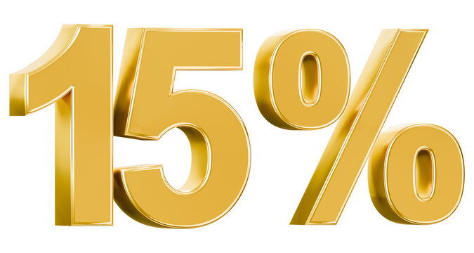 Shiny gold 15 percent sign 3D render