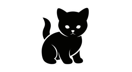 Fototapeta premium Cute Black Kitten Silhouette Icon, Sitting, White Background, Vector Art