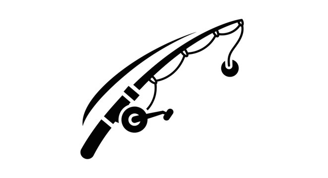 Black and white fishing rod with reel icon