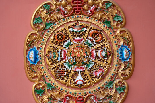 Ashtamangala eight auspicious symbols buddhist mandala relief