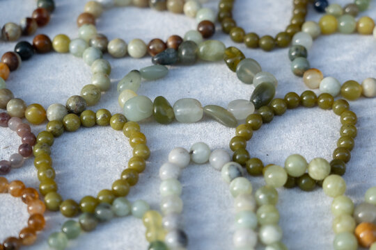 Jade and gemstone bead bracelets displaying natural beauty