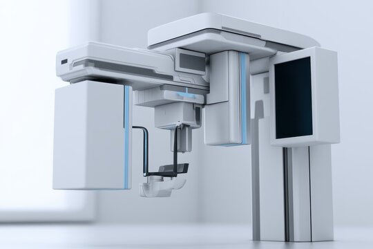 Medical linear accelerator machine isolated on white background