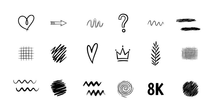 Hand-Drawn Doodle Collection Featuring Minimalist Scribble Icons and Modern Sketch Graphic Elements for Creative Branding and Journaling