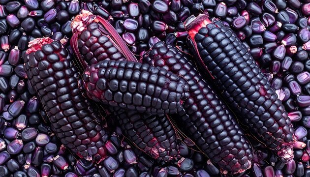 Black corn on purple kernels background.