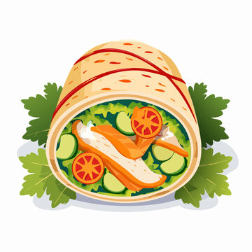 Modern vector art of kathi roll wrap filled with spiced chicken and vegetables