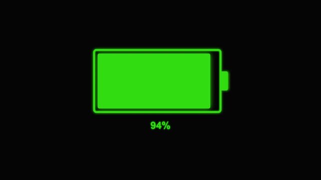 Low Battery Icon Animation, 6% Power Remaining, Green Neon Glow