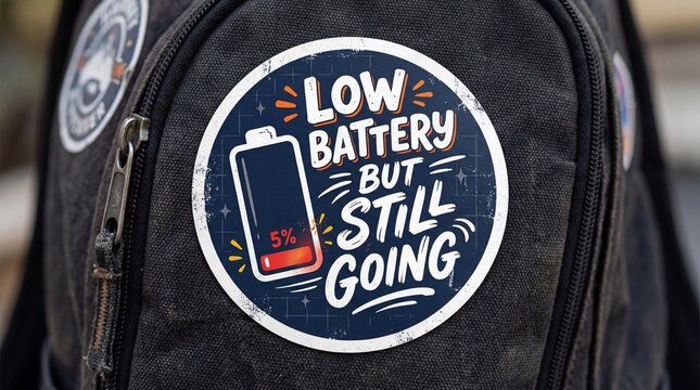 Backpack with low battery still going patch showing resilience