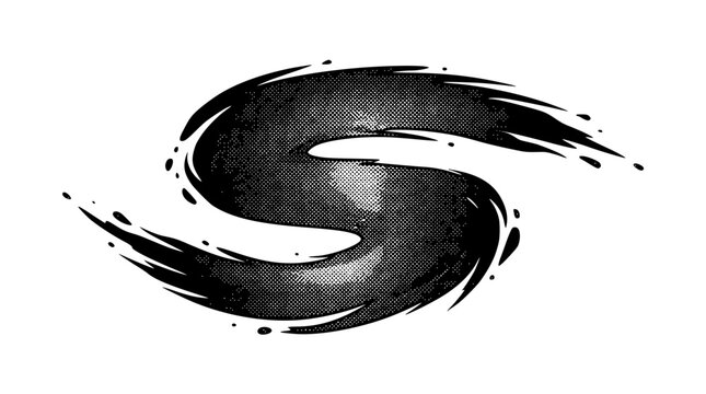Abstract swirling s-shaped graphic design element in black