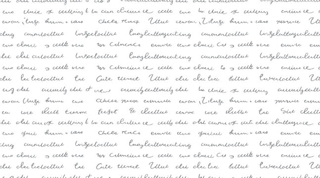 Seamless pattern of grey handwritten script text on a white background handwriting