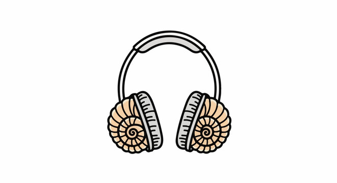 Stylized headphones with shell-like earcups and a simple headband