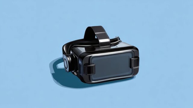 A small video camera with black accents resting on a solid blue background.