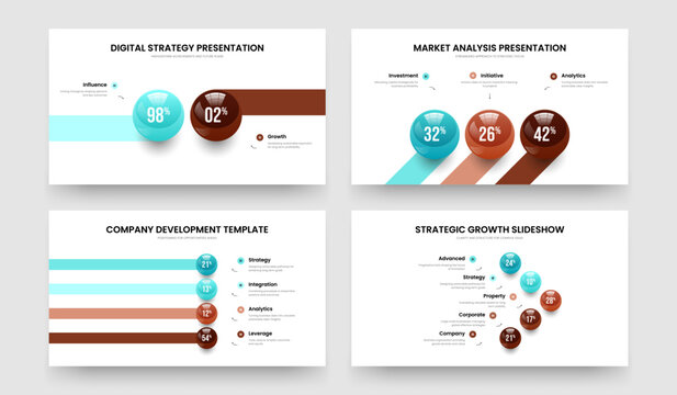 Professional Solution Two Three Four Five Element Graph Slideshow Template Vector Illustration Set. Project Review 2 3 4 5 Option Diagram Slide Layout Bundle.