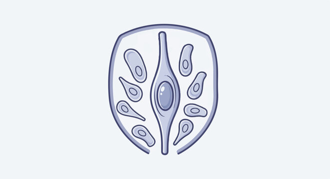 Stylized illustration of a cross-section showing a central ovule and surrounding cells