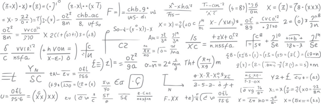 Handwritten mathematical equations and formulas on a white background with a grey tone mathematics science