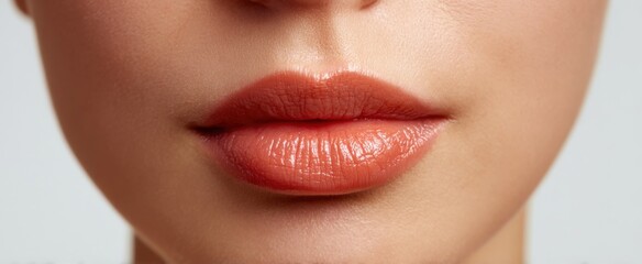 Fototapeta premium Radiant natural peach lips evoke beauty and self-care on a pure white backdrop