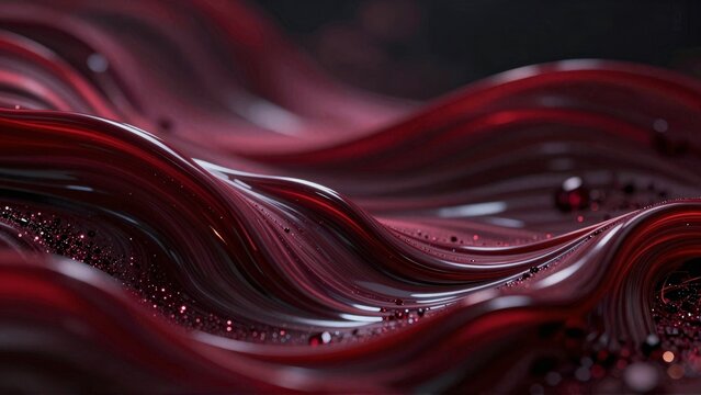 Abstract Dark Red Glossy Liquid Flowing Waves Background