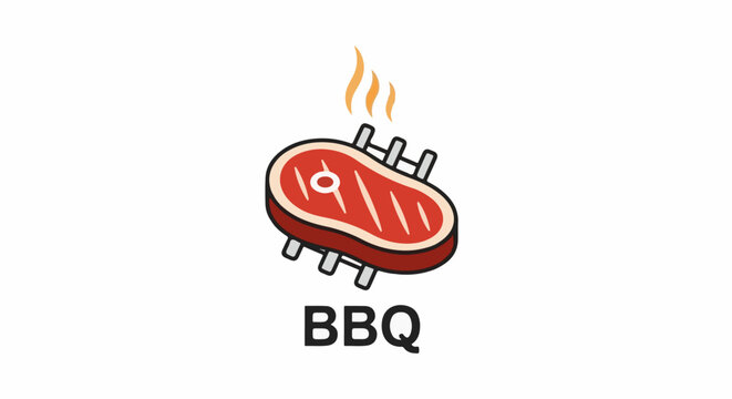 Stylized grilled meat on bones with flames above