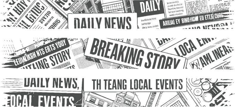 Collage of newspaper headlines and text fragments in grayscale with a vintage feel print