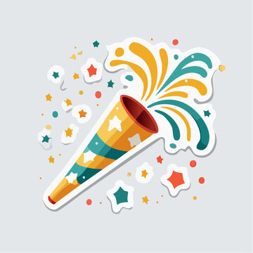 Party Popper Exploding with Confetti and Stars