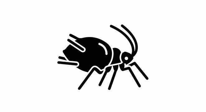 Stylized black silhouette of a multi-legged insect with antennae on white