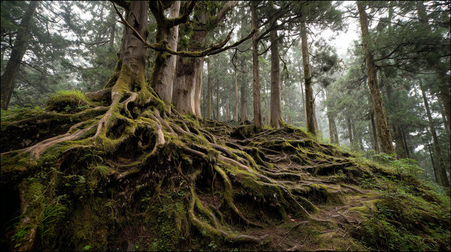 ancient trees in alishan forest, ultra detailed textures