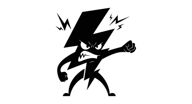Angry black lightning bolt character with fists raised